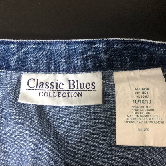 Jean Skirt Vintage Classic Blues Maxi 10 Blue Stamped Floral Side Slits Zipper - Picture 2 of 6